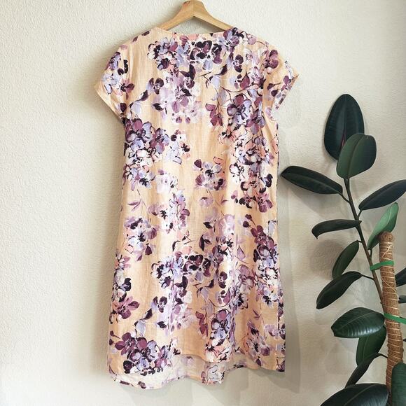 J Jill Womens Floral 100% Linen Dress Large Pockets Coatal Beachy Breathable - Picture 4 of 9